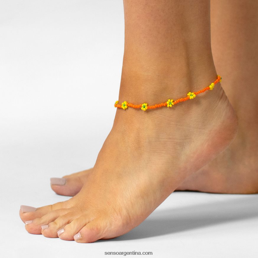 bisutería naranja + cadena margarita amarilla tobillera naranja Senso 20NJBL588